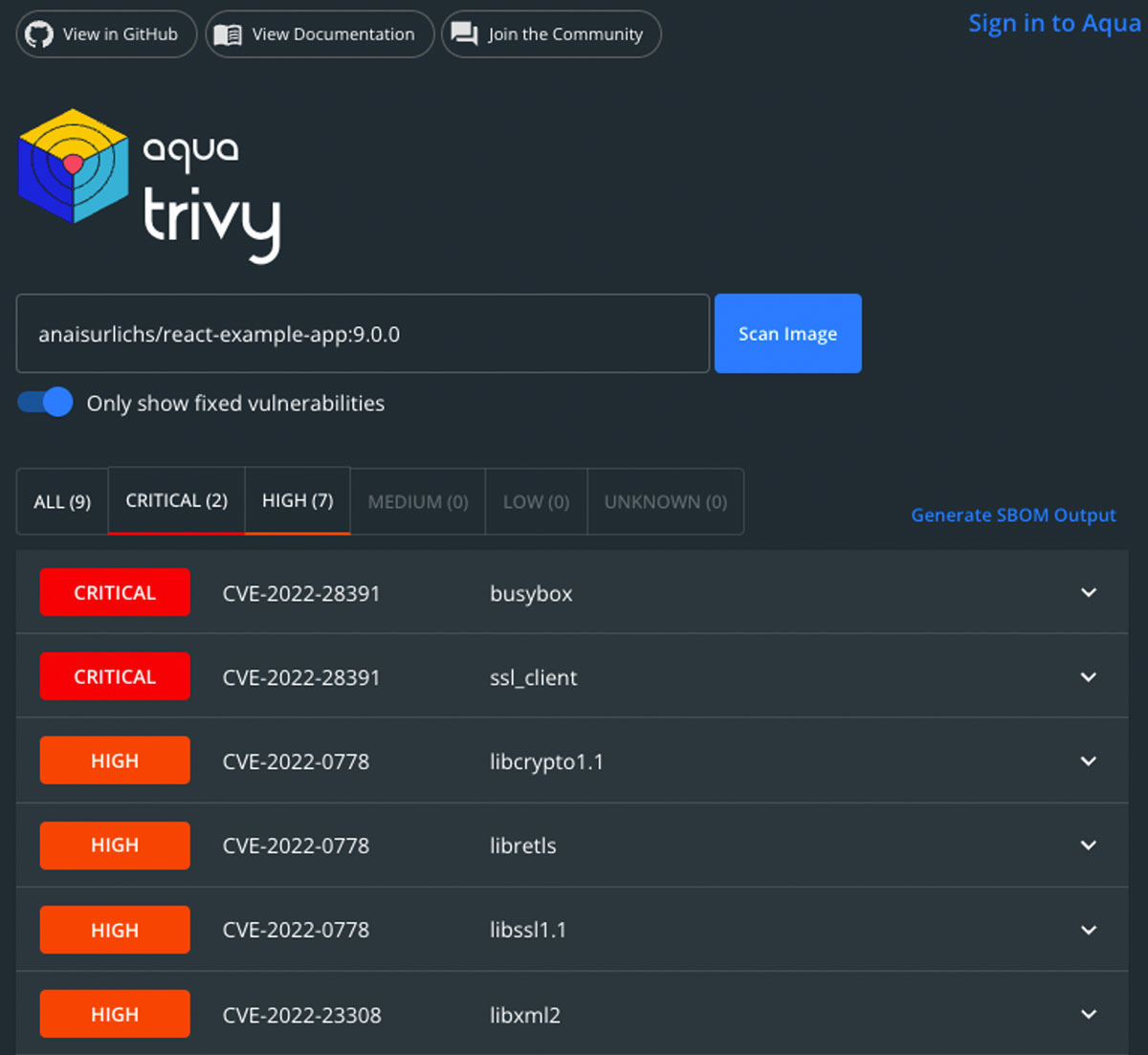 Unlimited Container Image in Docker Desktop with Trivy